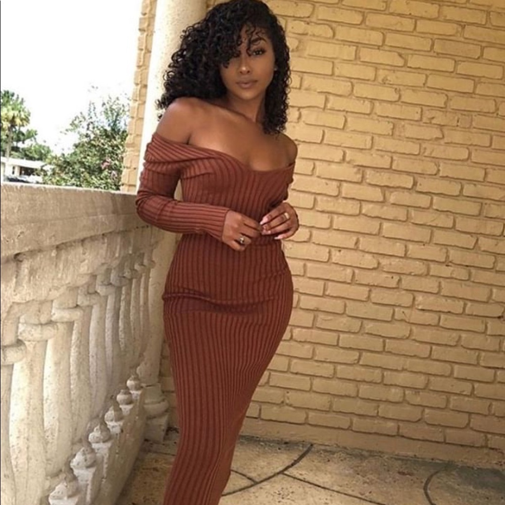 Rust Ribbed Knit Dress